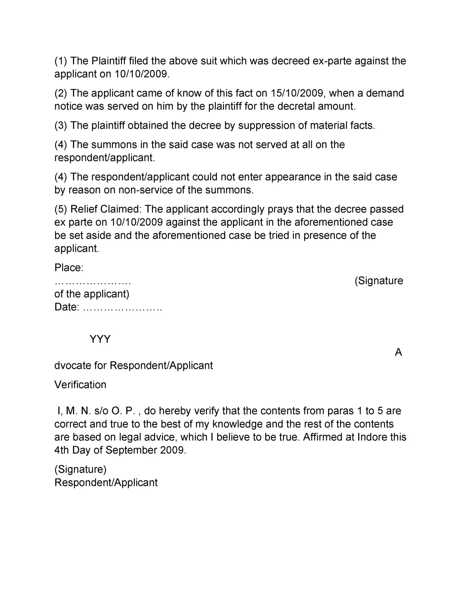 Format of an application to set aside a decree passed ex parte_3